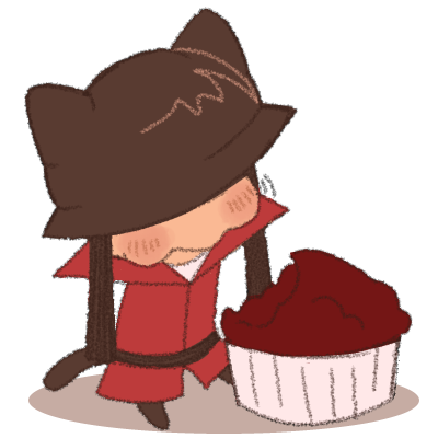 solmlorp eating a red velvet cupcake